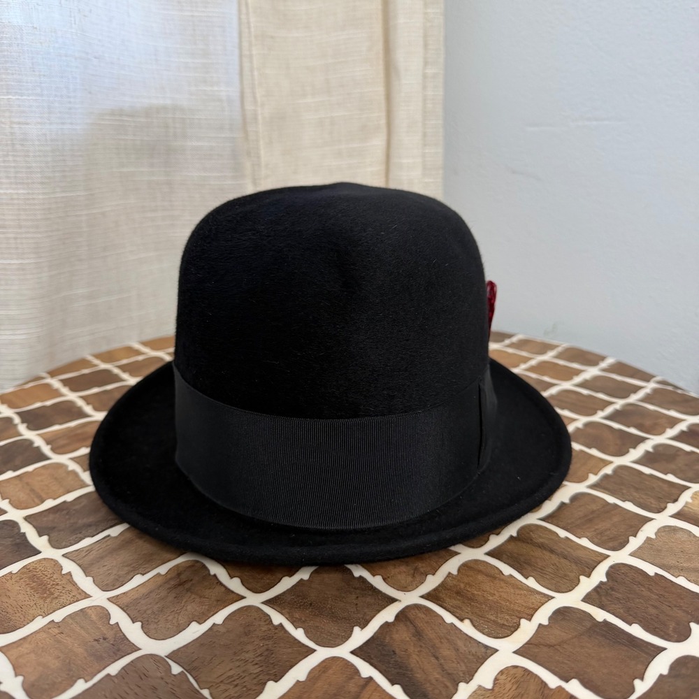 Vintage Borsalino Bowler Hat Diamante Twenty Five Black Fur Felt‎ Italy Size 7 - Picture 2 of 9